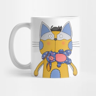 Cat Goof With Stuffed Toy Rabbit with Pet Mini Black Cat Mug